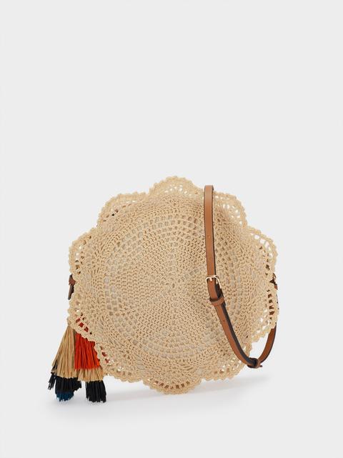 Bolso Bandolera Crochet Con Borlas