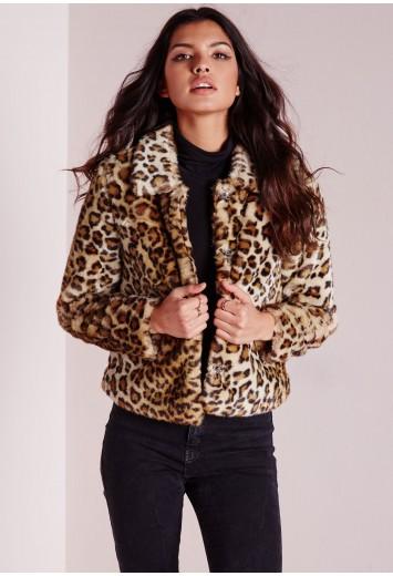 Serena Cropped Faux Fur Coat Leopard