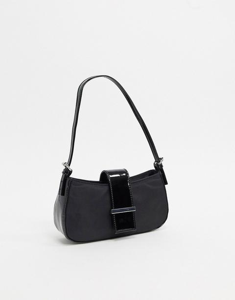 Asos Design 90s Shoulder Bag With Patent Panels In Black