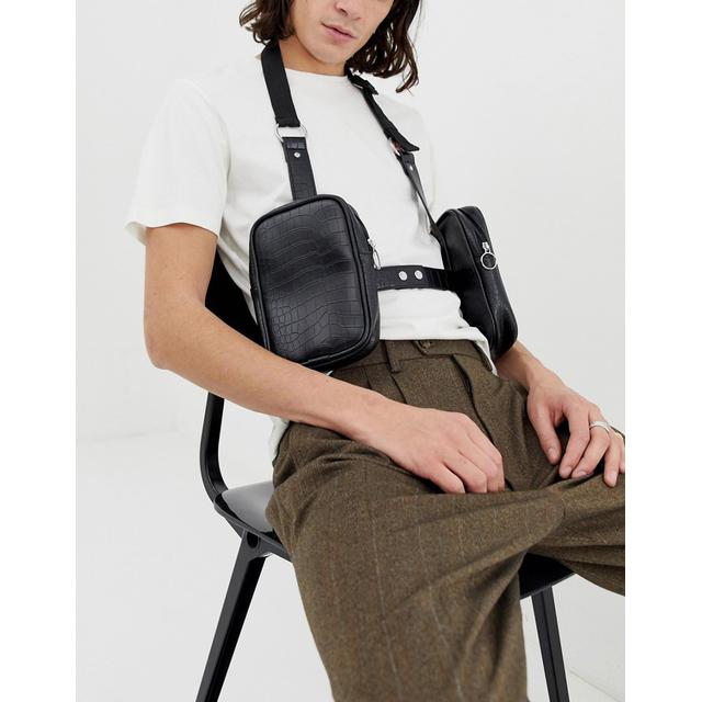 Asos Design Chest Harness Bag In Black Croc Faux Leather from ASOS