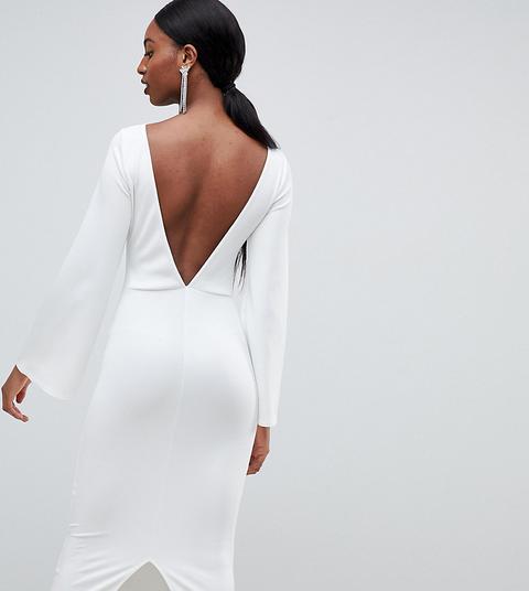 Asos Design Tall - Vestito Midi A Fascia Accollato Con Schiena Scoperta E Maniche Svasate - Bianco