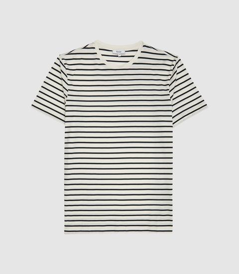 Reiss Holborn - Striped Crew Neck T-shirt In White/ Sage