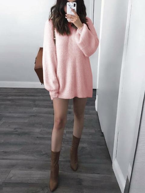 Maglione Girocollo Manica Lunga Carino Rosa