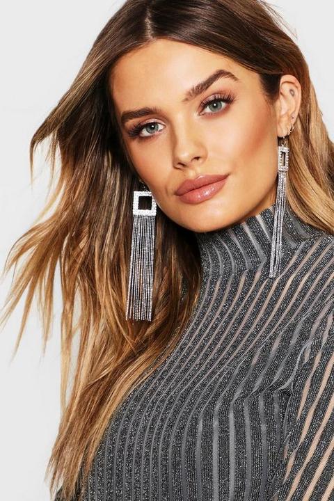 Diamante Square & Chain Statement Earrings