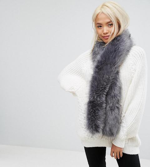 Stitch & Pieces Faux Fur Scarf In Soft Grey