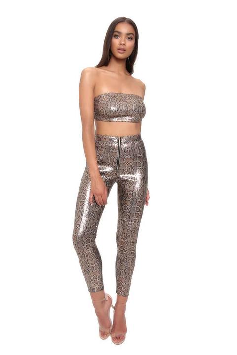 Brown Snake Sequin Skinny Trousers