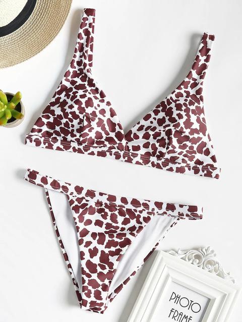 Costume Da Bagno Perizoma Stampa In Vacca Da Latte Multi