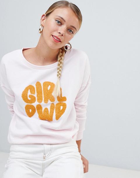 Only - Felpa In Spugna Con Scritta "girl Power - Rosa