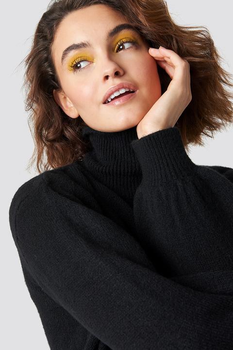 Emilie Briting X Na-kd High Neck Balloon Sleeve Knit - Black