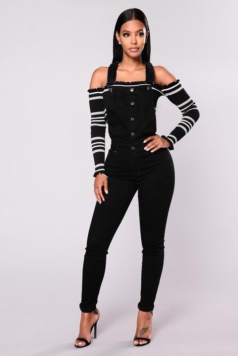 Push Up On Me Denim Overalls - Black