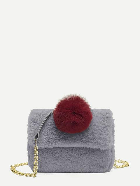 Borsa A Catena In Pelliccia Sintetica Con Pom Pom