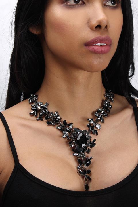 Black Multi Jewel Drop Choker Necklace