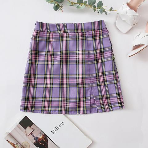 Split Hem Tartan Skirt