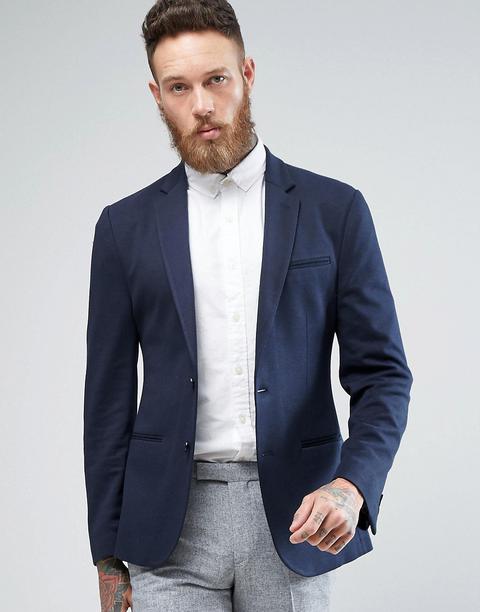 Asos - Blazer Super Skinny In Jersey Blu Navy - Navy