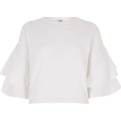 White Frill Sleeve Jumper