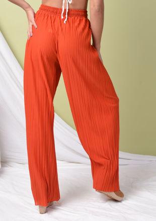 High Waisted Pleated Wide Leg Trousers Orange