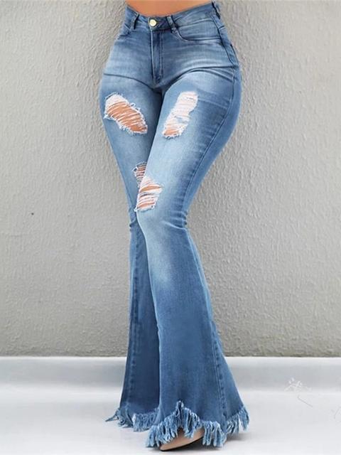 Pantalone Taglio Nappa Jeans A Vita Alta A Vita Alta Blu Chiaro