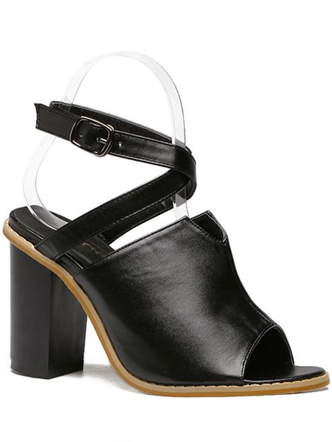 Cross Straps Black Chunky Heel Sandal