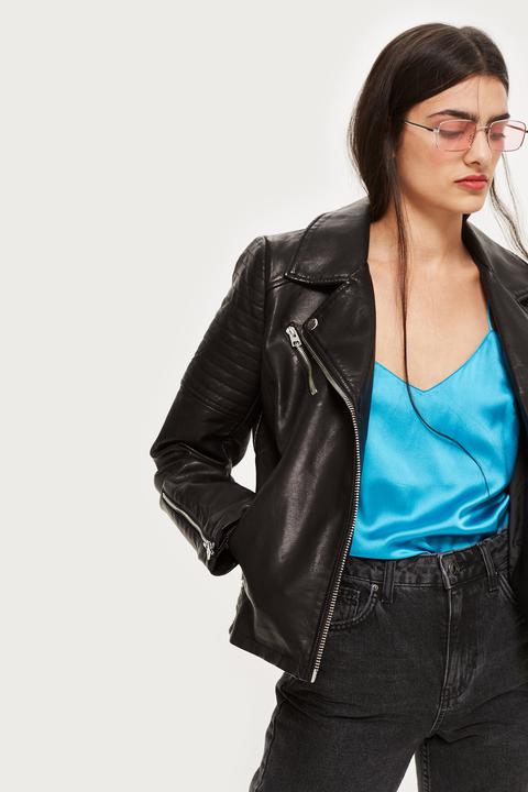 Womens Faux Leather Biker Jacket - Black, Black