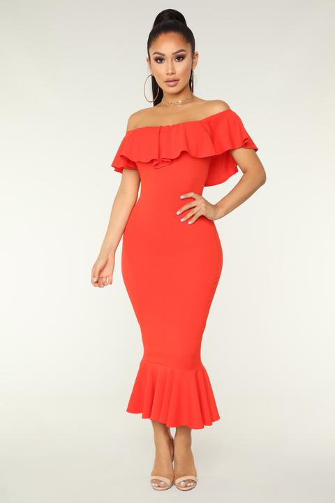 Moments Like This Ruffle Dress - Coral Red