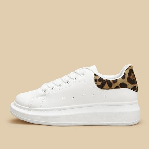 Sneakers Stringate Con Stampa Leopardata