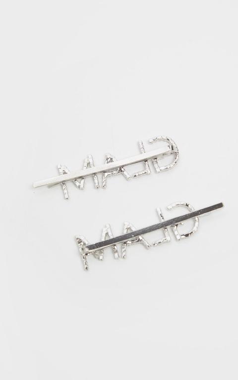 Silver Diamante Glam Slogan Left And Right Two Pack Hair Slides