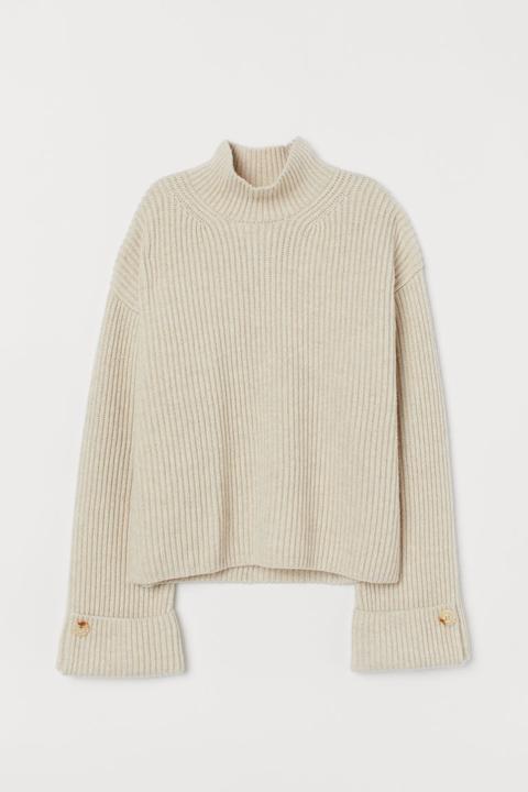 H & M - Pullover In Misto Lana A Coste - Beige