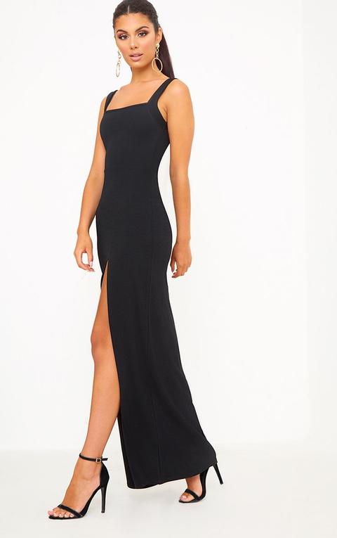 black straight neck maxi dress