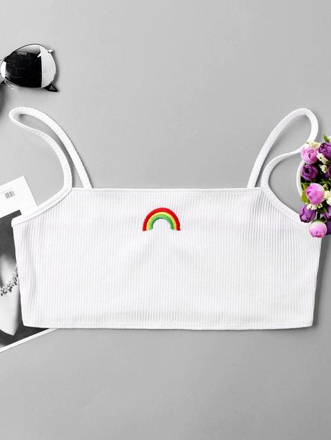 Top Corto Con Ricamo Arcobaleno White
