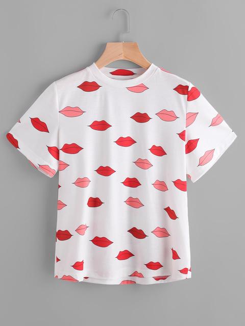 Tshirt Con Stampa Di Labbra Rosse