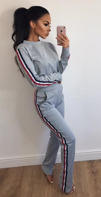 Gracie Striped Loungewear Set - Grey (sale)
