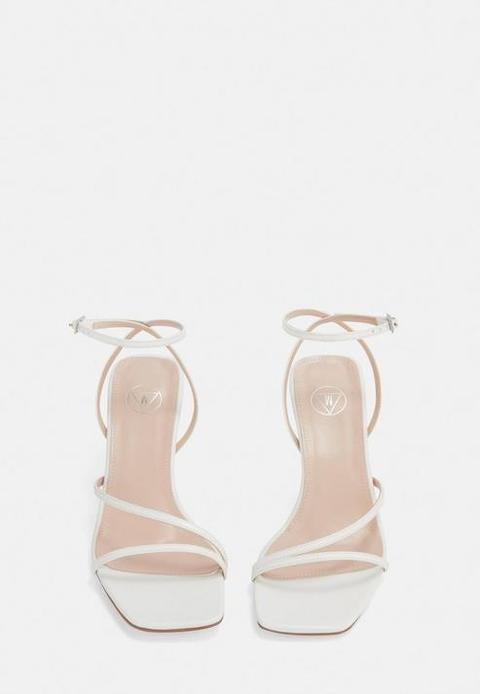 White Strappy Low Heeled Sandals, White 