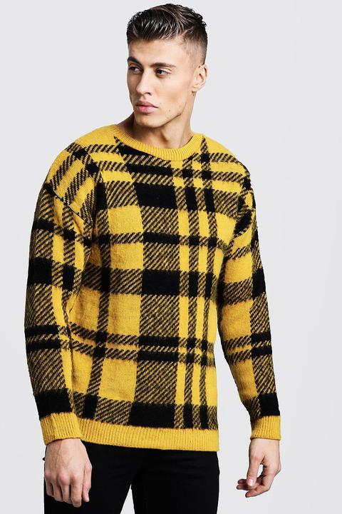 Brushed Check Knitted Drop Shoulder Jumper