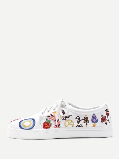 Embroidery Design Lace Up Sneakers