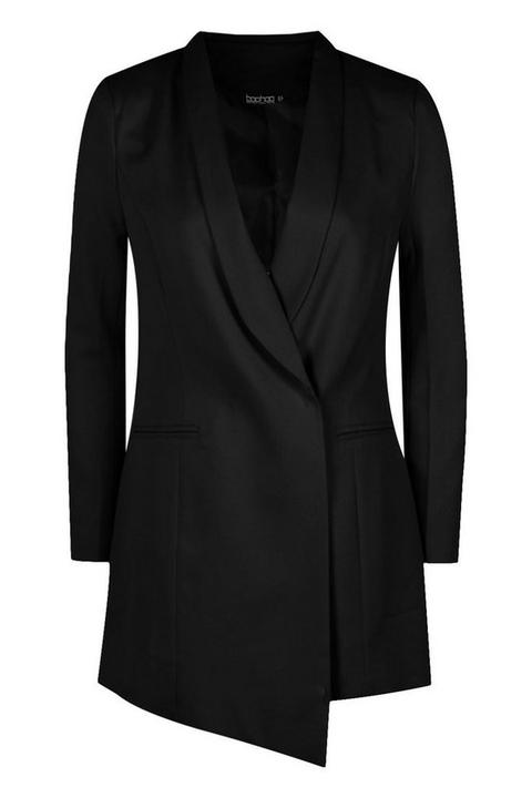 Womens Petite Asymmetric Blazer Dress - Black - 6, Black from