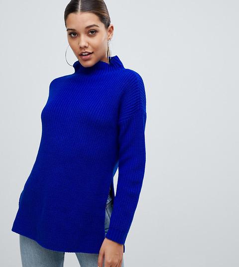 Prettylittlething - Maglione Accollato Blu Acceso Con Spacchi Laterali - Blu