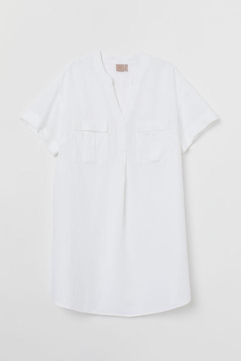 H & M+ Kleid Aus Leinenmix - White - Damen
