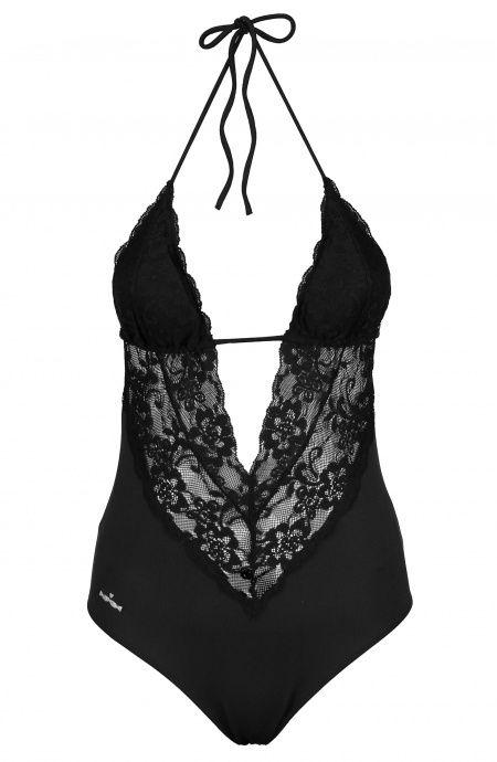 Costume Intero Virginia Tinta Unita Lingerie Inserto In Pizzo