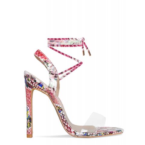 Ella Pink Multi Snake Clear Lace Up Heels