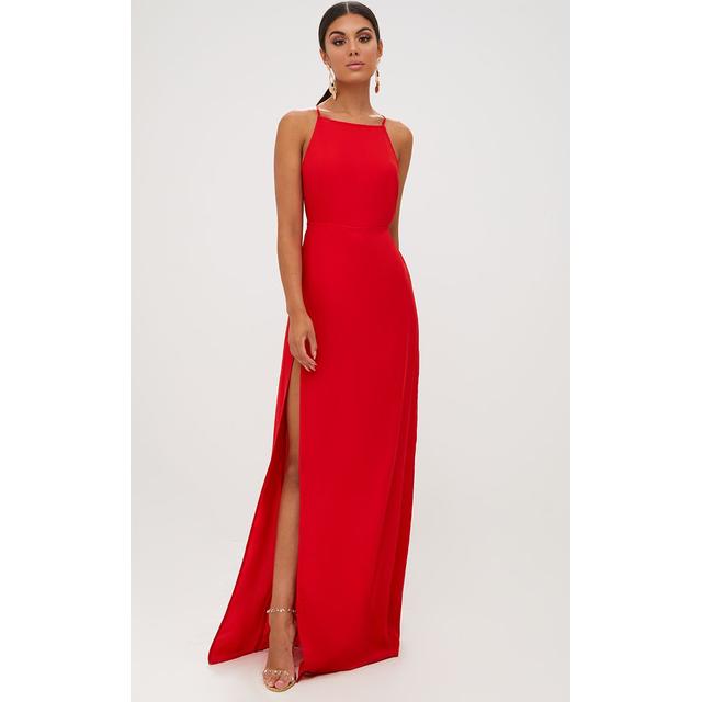 red strappy maxi dress