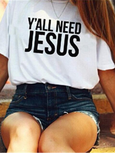 Maglietta "you Need Jesus" Stampa Easter Casuale White