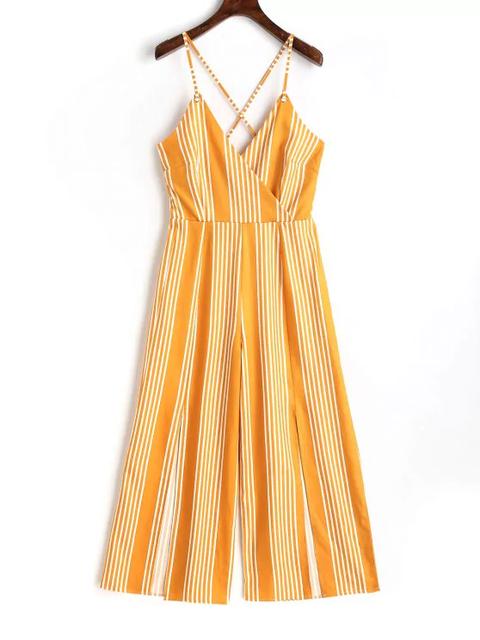 Slit Criss Cross Stripes Jumpsuit