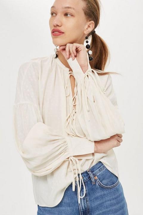 Womens Star Jacquard Gypsy Blouse - Ivory, Ivory