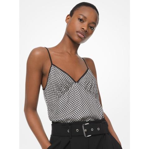 Mkcamisola En Sarga De Seda Con Estampado A Cuadros Y Logotipo - Negro/hueso(negro) - Michael Kors