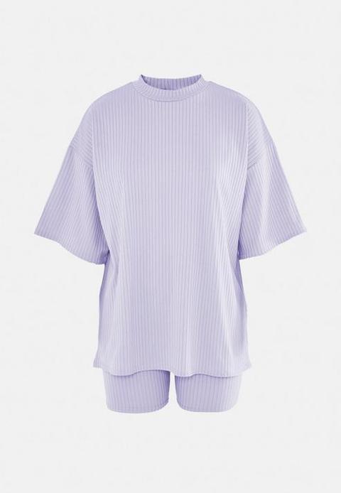 Lilac Rib T Shirt And Cycling Shorts Co Ord Set, Lilac