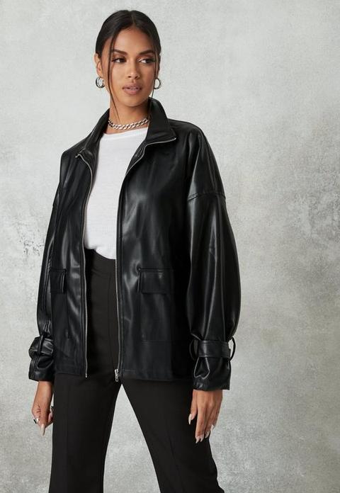 Missguided black leather outlet jacket