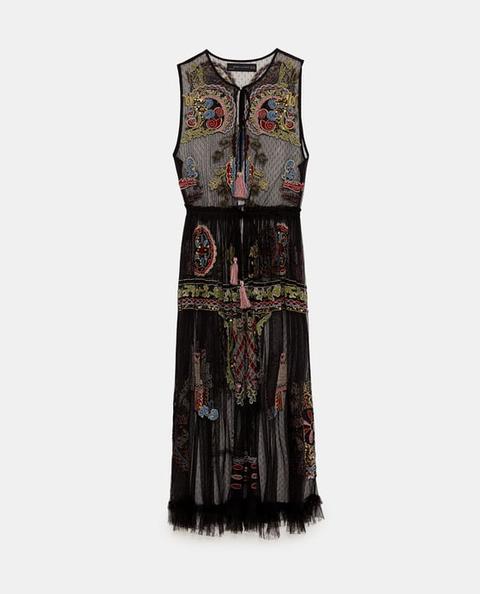 zara embroidered tulle dress