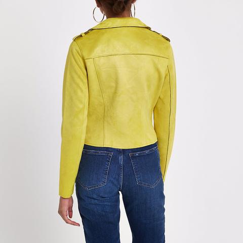 yellow faux suede biker jacket