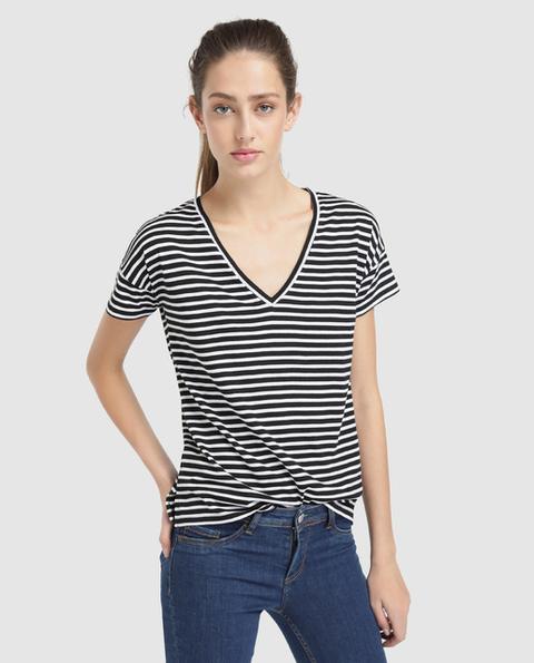 Easy Wear - Camiseta De Mujer De Rayas Con Escote Pico