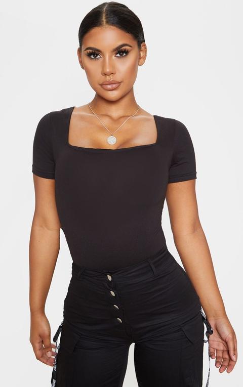 Black Cotton Square Neck Bodysuit